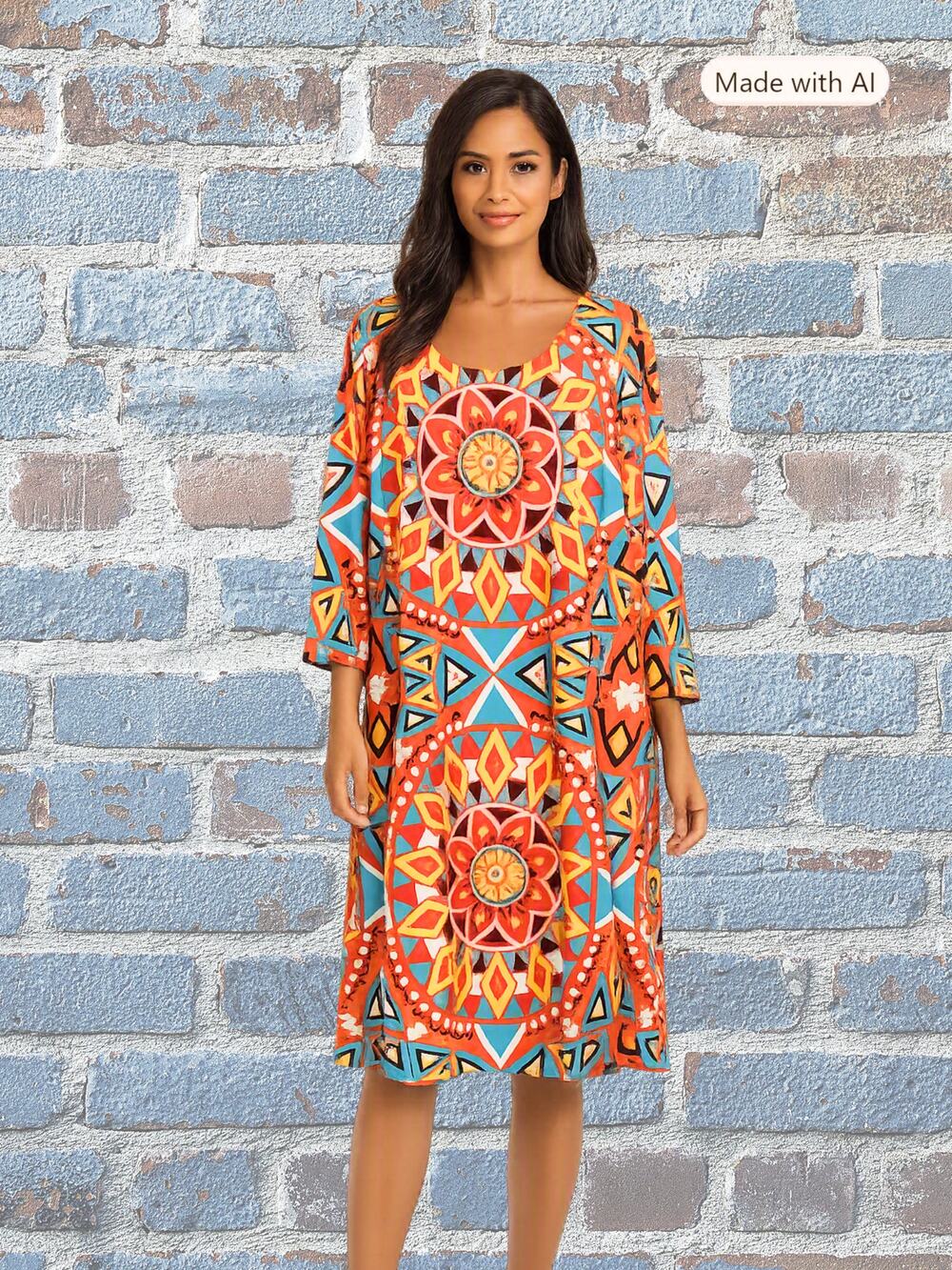 Monroe & Main Aztec Southwestern Boho Tribal Mandala Print Dress Size 2X